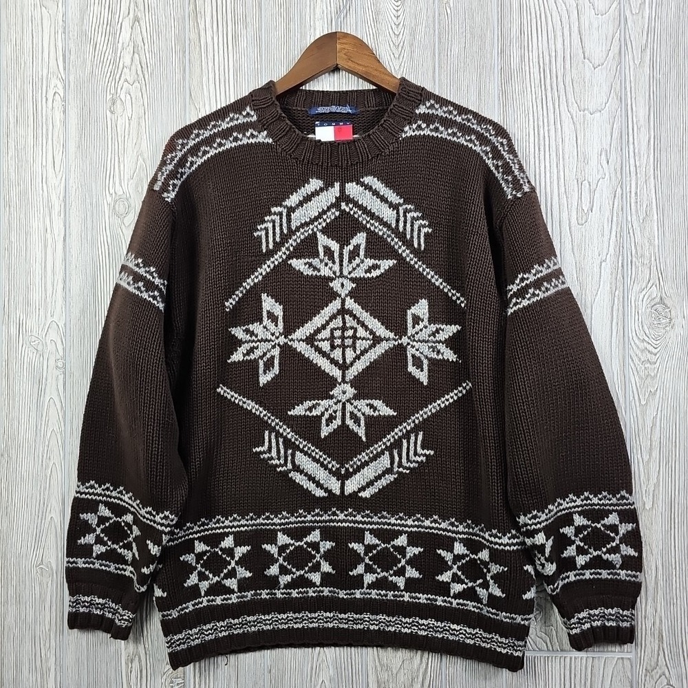 🎄 Vintage Tommy‎ Hilfiger Nordic Sweater Men's M Holiday Cabincore Winter Wool
